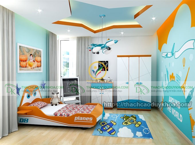 Mẫu trần thạch cao phòng em bé đẹp mắt.